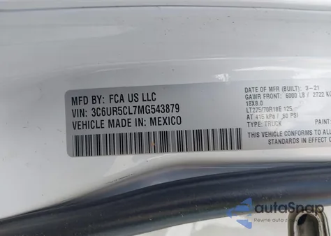 2021 Ram 2500 Tradesman 4X4 6'4 Box из США, поврежденный, VIN 3C6UR5CL7MG543879